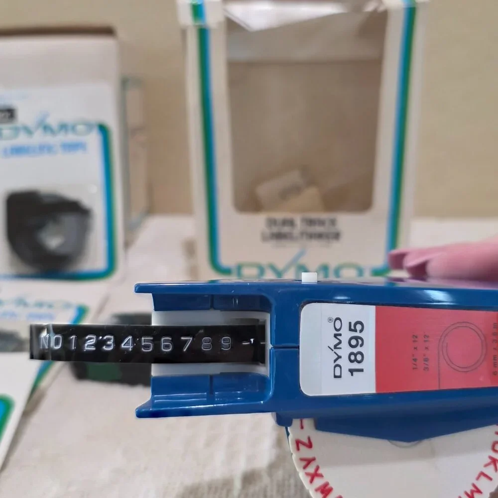 Vintage Dymo Dual Track Label Maker 1895-11 + 8 NIP 7291-09 Labeling Tape Black